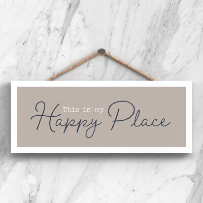 P3413 - Happy Place Modern Gray Typography Home Humor Placa colgante de madera