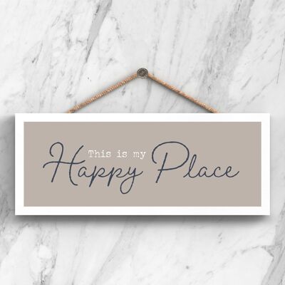 P3413 - Happy Place Modern Grey Typography Home Humour Wooden Hanging Plaque