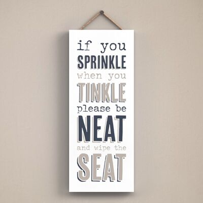 P3427 - Sprinkle Tinkle Modern Gray Typography Home Humor Placa colgante de madera