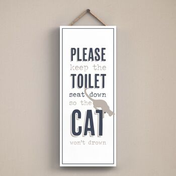 P3428 - Seat Down Cat Drown Modern Gray Typography Home Humor Plaque à suspendre en bois 1