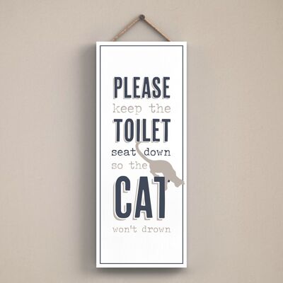 P3428 - Seat Down Cat Drown Modern Grey Typography Home Humour Wooden Hanging Plaque
