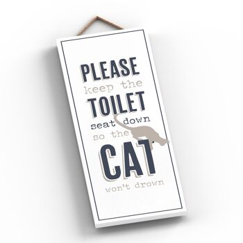 P3428 - Seat Down Cat Drown Modern Gray Typography Home Humor Plaque à suspendre en bois 2
