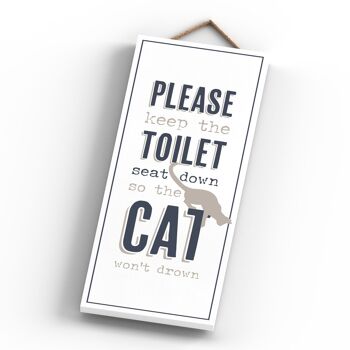 P3428 - Seat Down Cat Drown Modern Gray Typography Home Humor Plaque à suspendre en bois 4