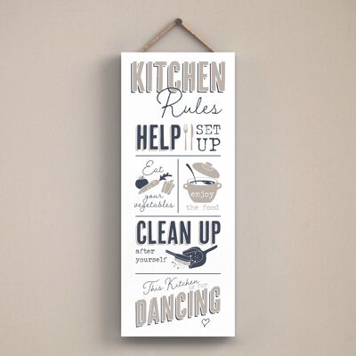 P3429 - Kitchen Rules Modern Grey Typography Home Humor Plaque à suspendre en bois