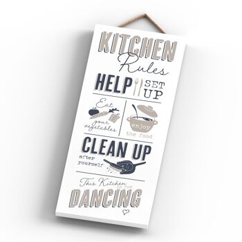 P3429 - Kitchen Rules Modern Grey Typography Home Humor Plaque à suspendre en bois 4
