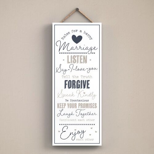 P3431 - Marriage Rules Grey Typography Home Humour Wooden Hanging Plaque