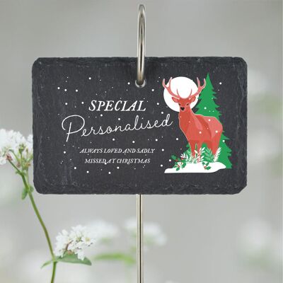 P3441 – Spezieller personalisierter „Missed at Christmas“-Hirsch-Gedenk-Schiefer-Grabschild