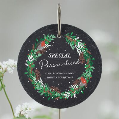 P3442 - Estaca de placa de pizarra conmemorativa especial perdida en Navidad Robin Wreath