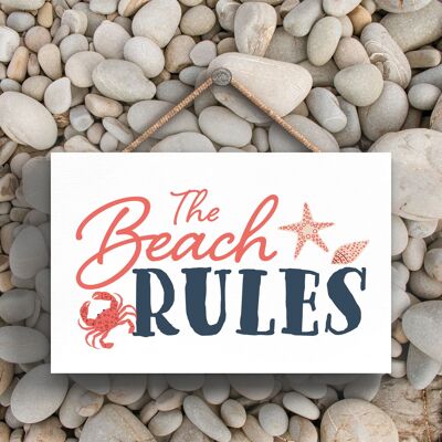 P3454 - The Beach Rules Seaside Beach Themed Nautical Hanging Plaque
