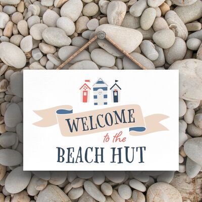 P3457 - Plaque à suspendre nautique sur le thème de la plage de bord de mer Welcome Beach Hut