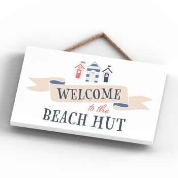 P3457 - Plaque à suspendre nautique sur le thème de la plage de bord de mer Welcome Beach Hut 4