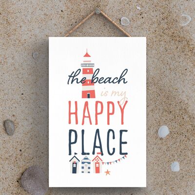 P3467 – Beach Happy Place Seaside Beach Hängeschild zum Aufhängen im maritimen Stil