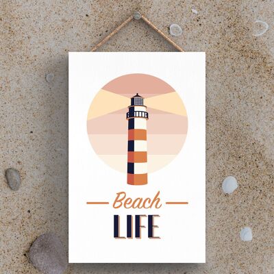 P3468 - Plaque à suspendre nautique sur le thème du phare de la plage de bord de mer Beach Life