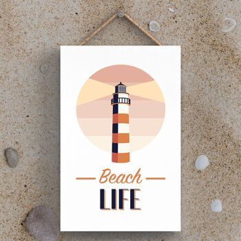 P3468 - Plaque à suspendre nautique sur le thème du phare de la plage de bord de mer Beach Life 1
