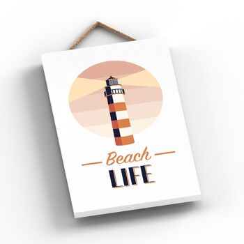 P3468 - Plaque à suspendre nautique sur le thème du phare de la plage de bord de mer Beach Life 2