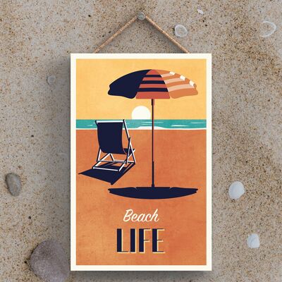 P3469 – Beach Life Liegestuhl Seaside Beach Motivschild zum Aufhängen im maritimen Stil