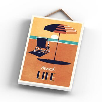 P3469 - Plaque à suspendre nautique sur le thème de la plage et du transat Beach Life 2