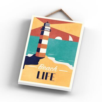 P3470 - Plaque à suspendre nautique sur le thème du phare de la plage de bord de mer Beach Life 3