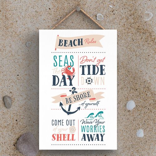 P3474 - Beach Rules Seaside Beach Themed Nautical Hanging Plaque