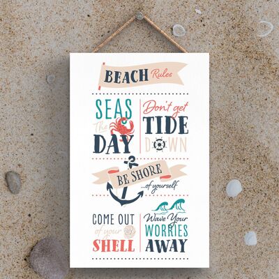 P3474 - Reglas de la playa Placa colgante náutica con tema de playa junto al mar