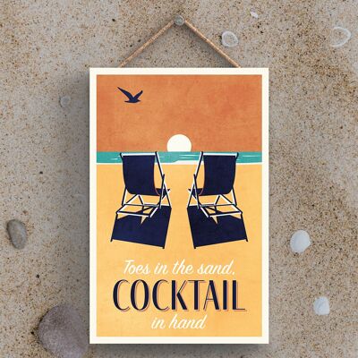 P3477 - Toes In Sand Cocktail Seaside Beach Themed Nautical Hanging Plaque