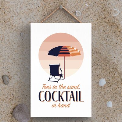 P3478 - Toes In Sand Cocktail Seaside Beach Themed Nautical Hanging Plaque