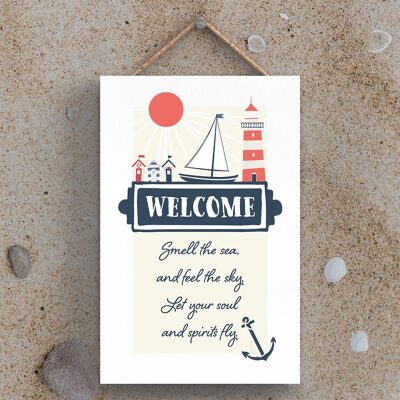 P3479 - Welcome Sea Seaside Beach Themed Nautical Hanging Plaque