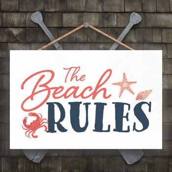 P3484 - Plaque à suspendre nautique sur le thème de la plage balnéaire The Beach Rules 1