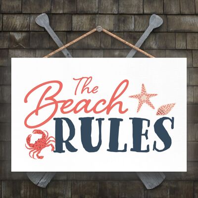 P3484 - The Beach Rules Seaside Beach Themed Nautical Hanging Plaque
