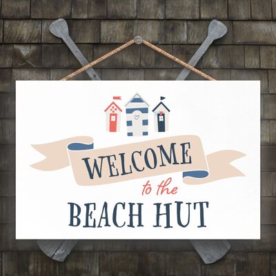 P3487 - Placa colgante náutica con tema de playa de bienvenida Beach Hut Seaside Beach