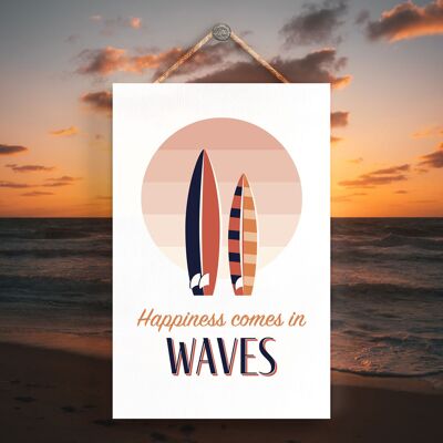 P3493 – Happiness Comes In Waves Seaside Beach Themenschild zum Aufhängen