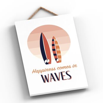 P3493 - Happiness Comes In Waves Seaside Beach The Nautical Hanging Plaque 2