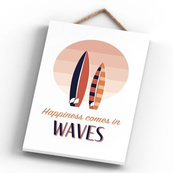 P3493 - Happiness Comes In Waves Seaside Beach The Nautical Hanging Plaque 4