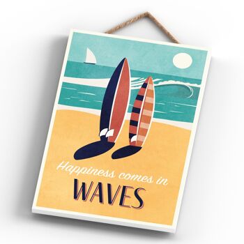 P3494 - Happiness Comes In Waves Seaside Beach The Nautical Hanging Plaque 4