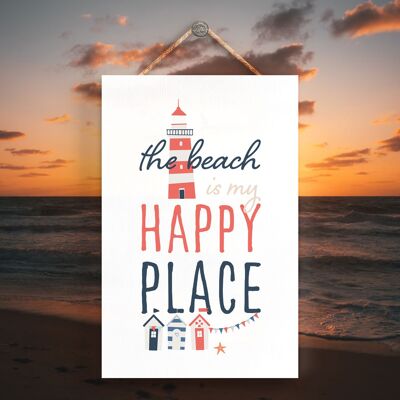 P3497 - Placa colgante temática náutica Beach Happy Place Seaside Beach