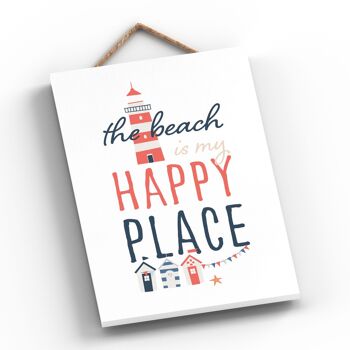 P3497 - Plaque à suspendre nautique sur le thème de la plage de bord de mer Beach Happy Place 2
