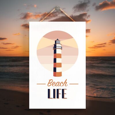 P3498 - Plaque à suspendre nautique sur le thème du phare de la plage de bord de mer Beach Life