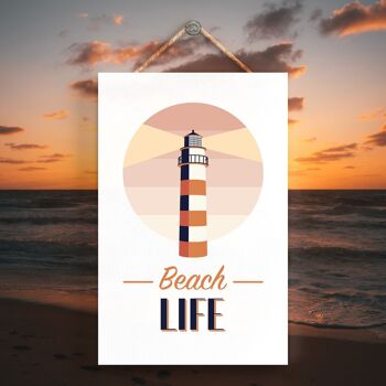 P3498 - Plaque à suspendre nautique sur le thème du phare de la plage de bord de mer Beach Life 1