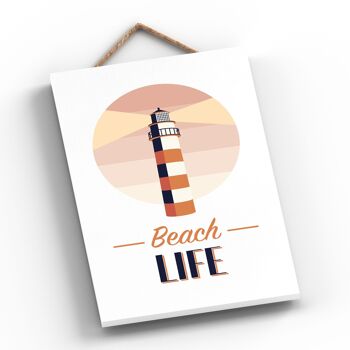 P3498 - Plaque à suspendre nautique sur le thème du phare de la plage de bord de mer Beach Life 2