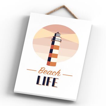 P3498 - Plaque à suspendre nautique sur le thème du phare de la plage de bord de mer Beach Life 4