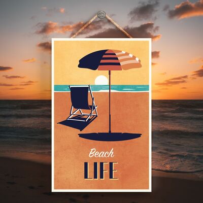 P3499 - Beach Life Deckchair Seaside Beach Themed Nautical Hanging Plaque