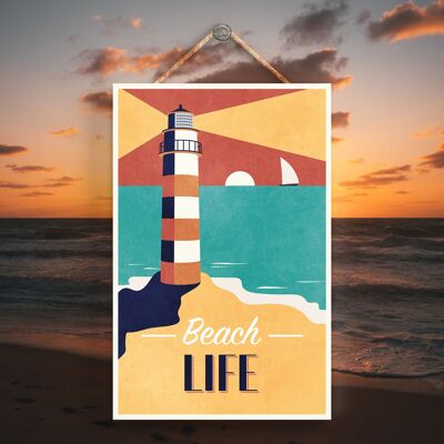 P3500 - Beach Life Lighthouse Seaside Beach Themed Nautical Hanging Plaque