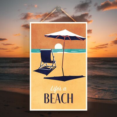 P3501 - Life Is A Beach Tumbona Seaside Beach Temática Náutica Placa Colgante