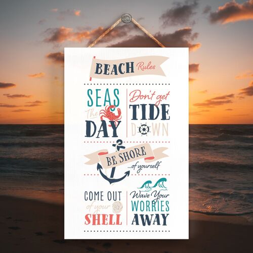 P3504 - Beach Rules Seaside Beach Themed Nautical Hanging Plaque