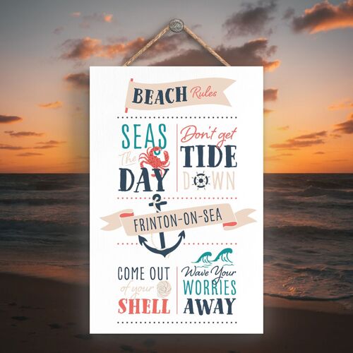 P3504_FRINTON - Frinton On Sea Beach Rules Seaside Beach Themed Nautical Hanging Plaque