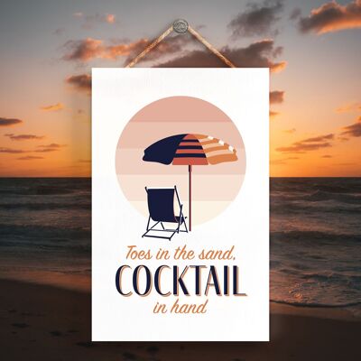 P3507 - Toes In Sand Cocktail Seaside Beach Themed Nautical Hanging Plaque