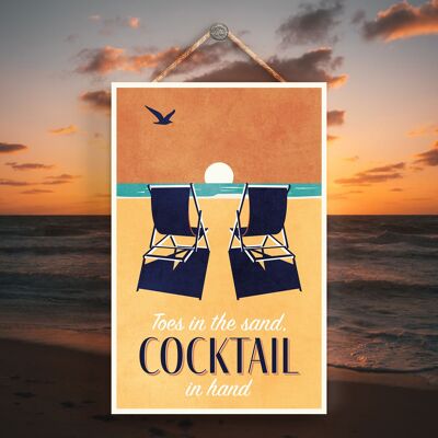 P3508 - Toes In Sand Cocktail Seaside Beach Themed Nautical Hanging Plaque