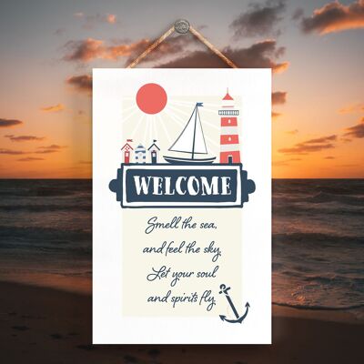 P3509 - Welcome Sea Seaside Beach Themed Nautical Hanging Plaque