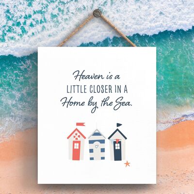P3514 - Heaven By The Sea Seaside Beach Themed Nautical Hanging Plaque