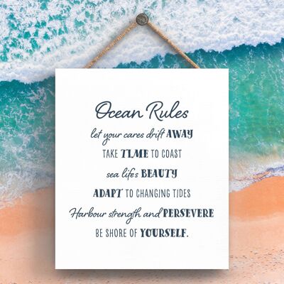P3521 - Ocean Rules Seaside Beach Themed Nautical Hanging Plaque